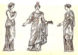 Greek women in chitons; the two on the right are wearing himations as well